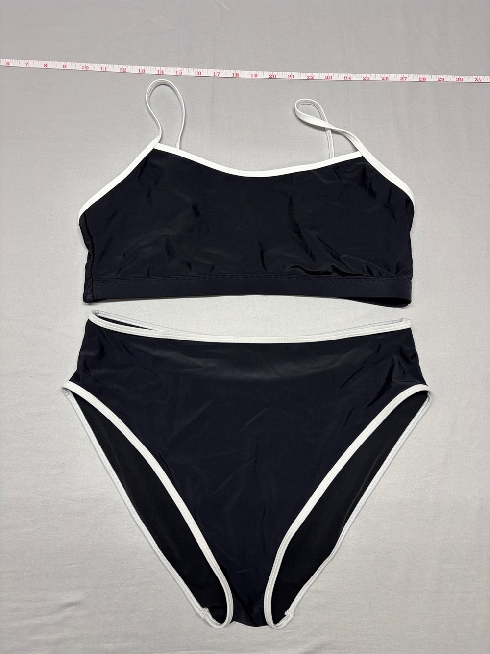 Black High-Waist Bikini Set with White Trim travel, vacation pool stretch trendy